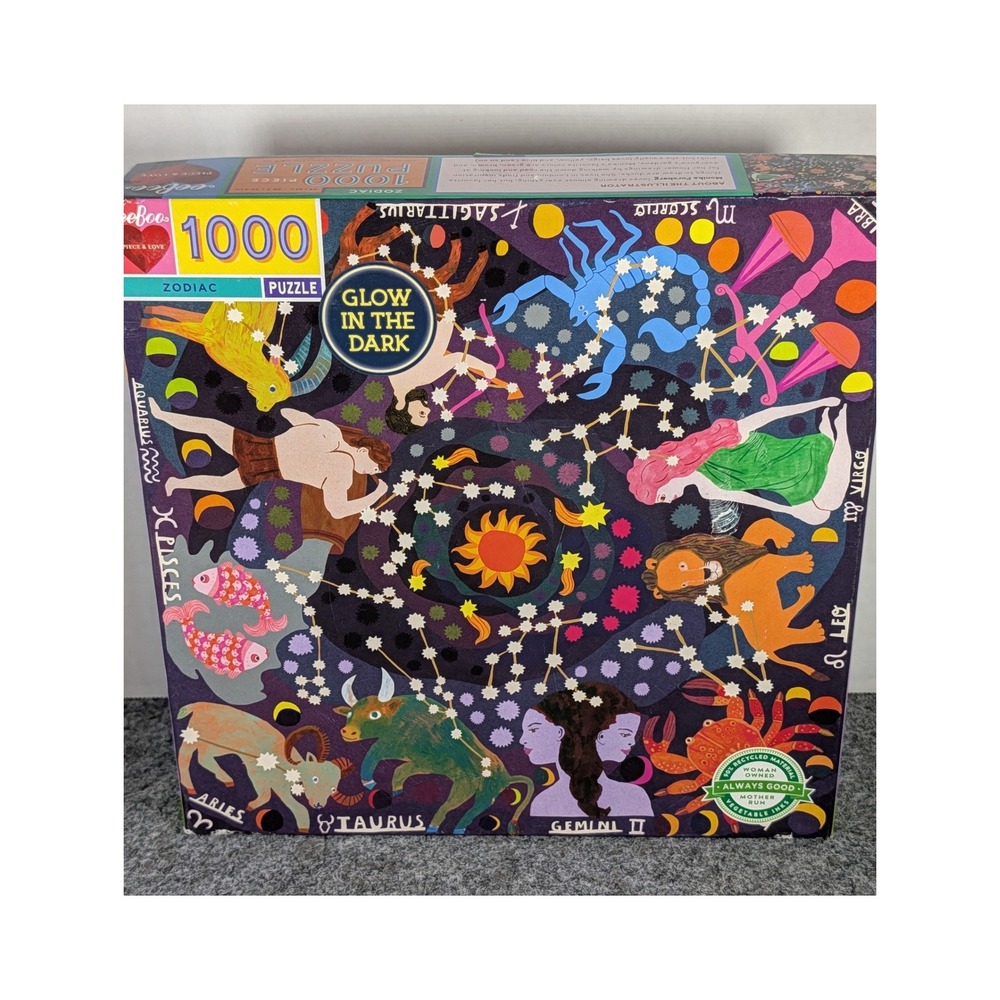 eeBoo Zodiac 1000 Piece Glow in the Dark Puzzle Monika Forsberg Astrological Art